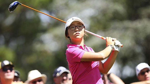 What's the rush &#8230; Lydia Ko keeps watch on her shot in the Women's Australian Open at Royal Canberra Golf Club.