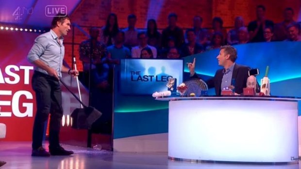 You've missed a bit ... Pat Cash does the honours for Adam Hills nearly 30 years on.