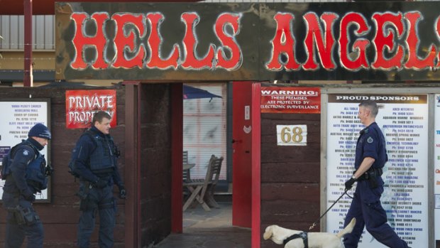 Police raid the Hells Angels headquarters in Thomastown this morning.