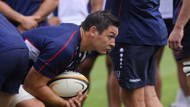 Welshman Gareth Delve at Melbourne Rebels training at Olympic Park yesterday.