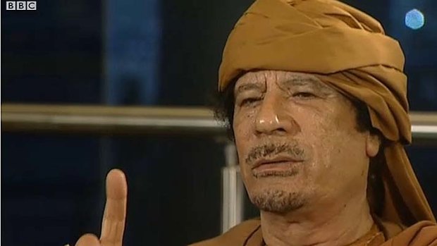Libyan dictator Muammar Gaddafi speaking during during an interview in Tripoli.