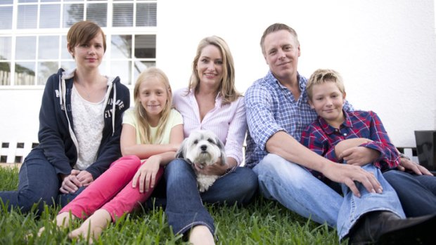 Time is precious: Maree Adshead and Mats Dahlstedt with their children Sophia and Mattias, au pair Beatrice Johannson (left) and dog Chloe at their Scarborough home.