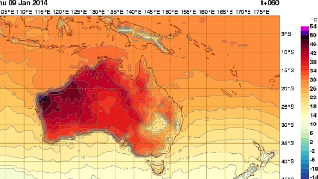 Temperatures may hit 50 degrees on Thursday in north-west WA. Source: BoM
