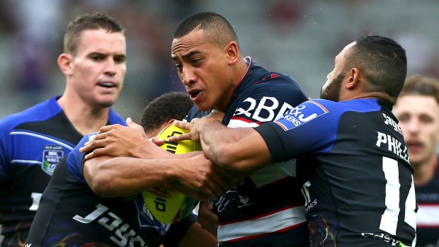 Cloud nine: Sio Siua Taukeiaho in action for the Roosters during February's Auckland Nines.