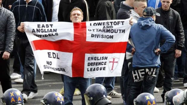 Targeted: A protester from the English Defence League, a far-right group opposing Islam, in Bradford in 2010.