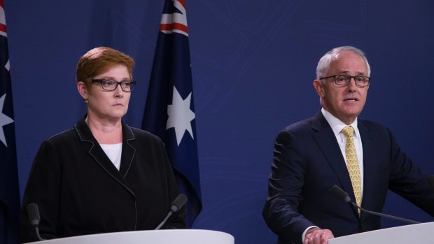 Prime Minister Malcolm Turnbull and?Minister for Defence, Senator the Hon. Marise Payne address the media at Commonwealth Parliament Offices in Sydney, in relation to the US missile attacks in Syria today. 