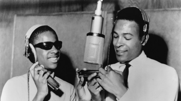 Stevie Wonder and Marvin Gaye in 1965.