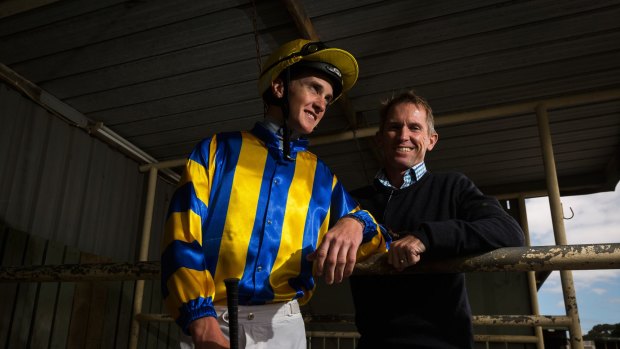 Riding rivals: Chad Schofield with his father Glyn Schofield. Both will ride in Tuesday's Melbourne Cup.