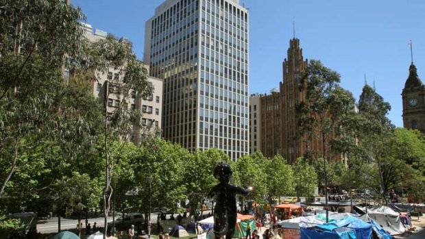 Tent city of Occupy Melbourne protesters has sprouted in City Square.