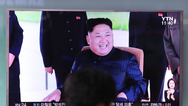 North Korean leader Kim Jong-un on TV in South Korea this week.