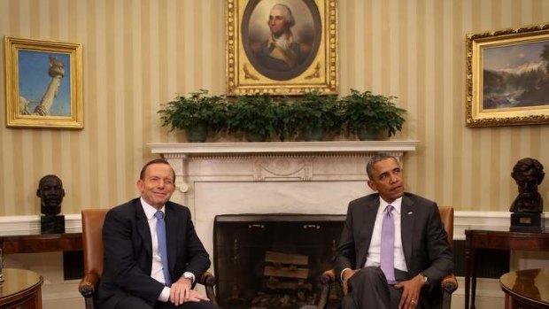 Prime Minister Tony Abbott with US President Barack Obama has not ruled military action in Iraq.