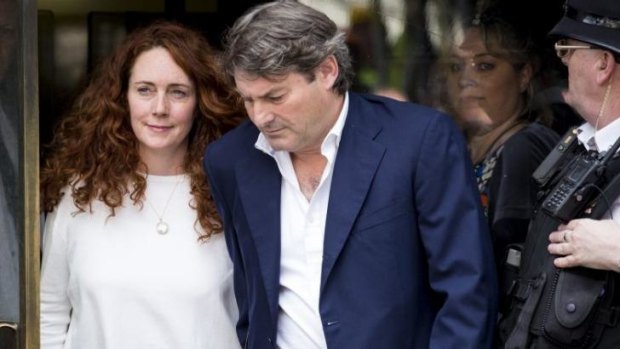 Former News Corp executive Rebekah Brooks leaving the Old Bailey with her husband Charlie after being cleared of all charges related to phone hacking. 