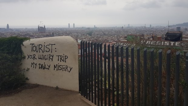 Anti-tourism graffiti in Barcelona.