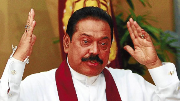 Sri Lankan President Mahinda Rajapaksa at a press conference yesterday.