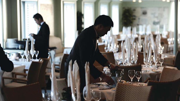 Waiters at work on the Minerva.