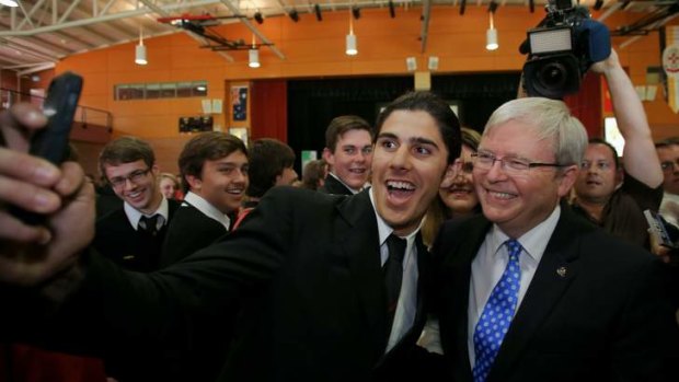 Persistent: Kevin Rudd during his visit at St Edward's College.