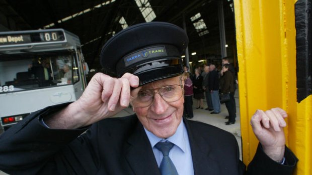 Tram driver Lenny Bates at the Kew tram depot in June 2005.