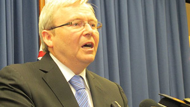 Kevin Rudd addressing media in Brisbane this afternoon. The former PM vowed to fight on and campaign for Julia Gillard and other Labor colleagues.