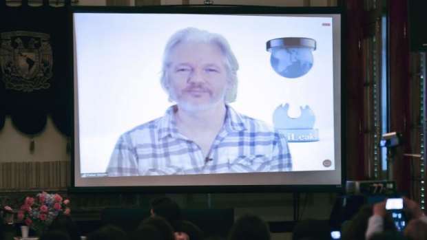 Wikileaks co-founder Julian Assange taking part in a live video conference in Mexico City earlier this month. 