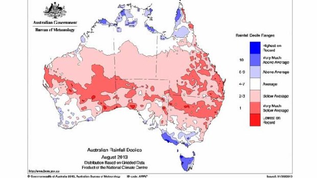 Rain in August: wet in the south and north, dry in most other places.