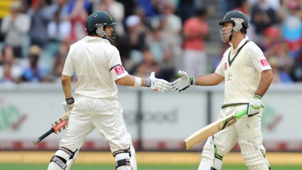 Ed Cowan and Ricky Ponting during their third wicket partnership.