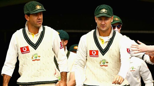 Ricky Ponting and Michael Clarke of Australia.