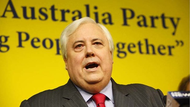 Chasing votes: Clive Palmer giving voice to the plans of the Uniting Australia Party.