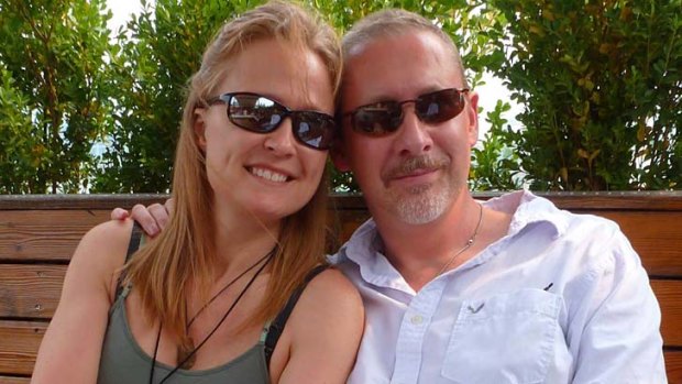 Sarah Bajc with her partner, Philip Wood, who went missing on flight MH370.