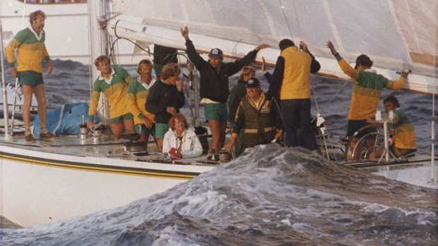 AMERICA'S CUP 1983. Alan Bond and crew celebrate winning the 1983 Americas Cup on Australia II