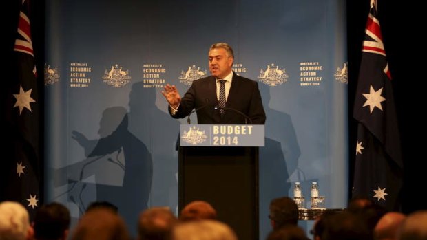 Treasurer Joe Hockey addresses a crowd at a Liberal luncheon on Monday.
