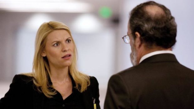 Scowling while kicking serious terrorist butt ... Claire Danes as Carrie Mathison in <i>Homeland</i>.