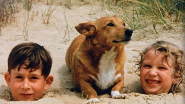 Fun at the beach ... Charles, Anne and a corgi friend filmed by the Queen on a family holiday.
