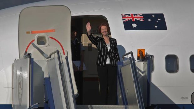 Prime Minister Julia Gillard before departing for New York.