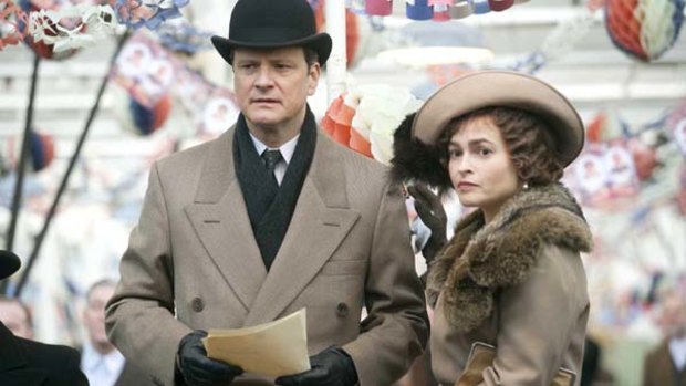 Colin Firth as King George VI and Helena Bonham Carter as the Queen Mother in <i>The King's Speech</i>.