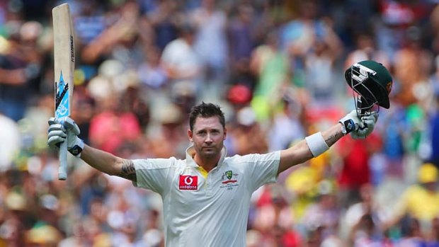 Validating what is said of him &#8230; Michael Clarke acknowledges the applause for his century.