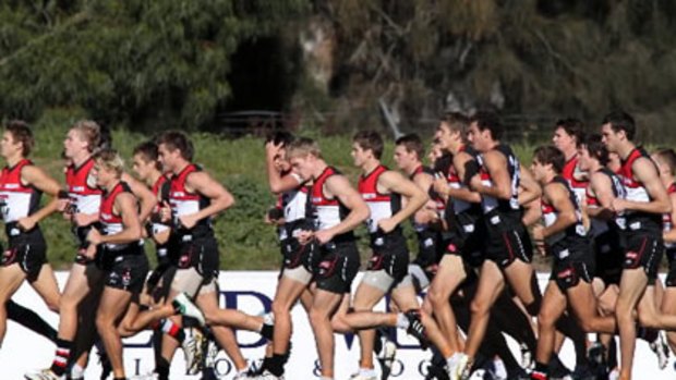 St Kilda players at training last week. Two players from the club have been investigated - and cleared - over a liaison with a schoolgirl that began after round one this season.