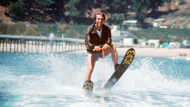 Fonzie (Henry Winkler) about to literally jump his shark.
