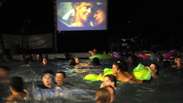 Floating audience: 300 swimmers enjoyed Whittlesea Swim Centre's inaugural Dive-In movies night.