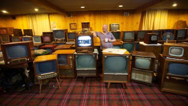 Dawn to dusk: Mark Lawson has about 100 black-and-white television sets, some dating from the start of the era.