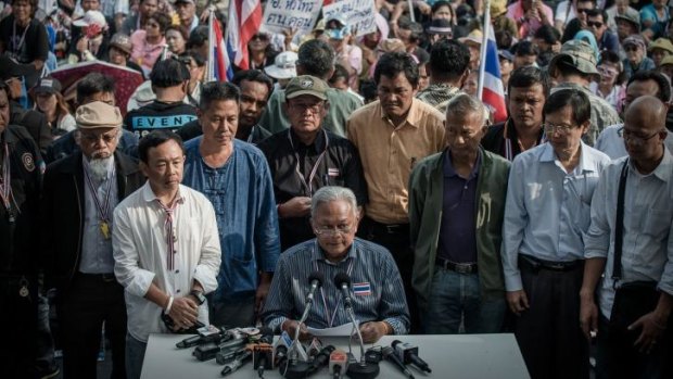 Thai anti-government protest leader Suthep Thaugsuban addresses the press in Bangkok in December, announcing he has set up his own leadership group to run Thailand.