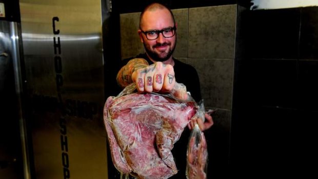 Jordo McHugh,29 at Jordo's chop-shop, Wanniassa. The shop sells unusual meats.