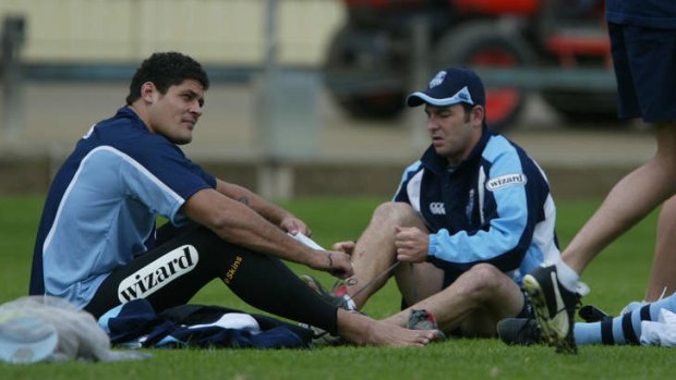 Senior brigade: Willie Mason and Craig Gower at Blues training during the 2004 State of Origin campaign.