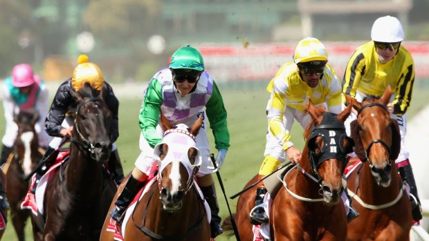 Michelle Payne rides Prince of Penzance to win the Melbourne Cup.