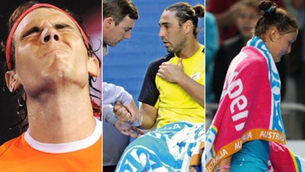Forced to retire ... Rafael Nadal, Marcos Baghdatis and Dinara Safina.
