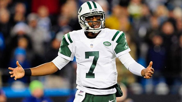 Geno Smith reacts after being called for a delay of game penalty.