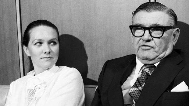 Lang Hancock and Gina at a press conference in Sydney in 1982.