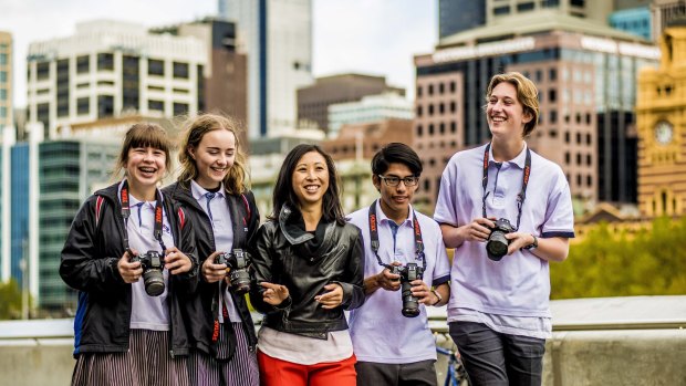 Snap happy tour: Architect Esther Sugihto, centre, with Footscray City College students, from left Molly Filipovic, Emily Kennedy, Mario Laughlin, Angus Ingram.