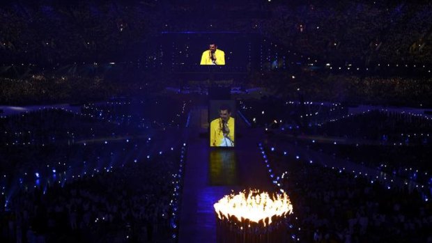 Freddie Mercury ... a video of the singer is seen on the screen during the closing ceremony of the London Games.