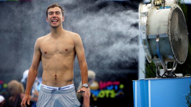 Poland's Jerry Janowicz beats the heat at the Australian Open in Melbourne.
