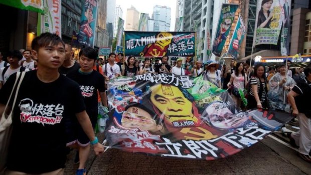 Pro-democracy protesters at a rally in Hong Kong on July 1, 2013.